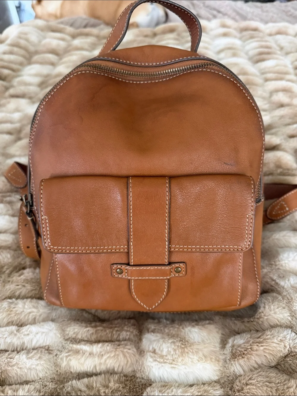 Frye Cognac Brown Leather Mini Backpack